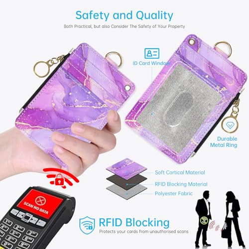 2-in-1 ID Badge Holder & Lanyard Wallet，Cute Zippered Pouch Purple Marble - color: Purple Marble