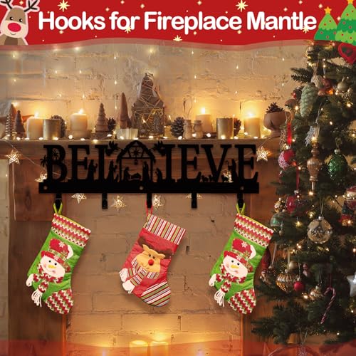 Cinnvoice Nativity Christmas Stocking Holder for Wall, 5 Hangers, Believe - style: Believe