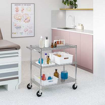 Seville Classics UltraDurable NSF Commercial Heavy Duty Metal Rolling Utility Cart, w/ Steel Shelves, Handle Bar for Restaurant, Garage, Warehouse, Kitchen, Office, Top Shelf (36"W x 18"D) - color: Steel, size: 36" W x 18" D