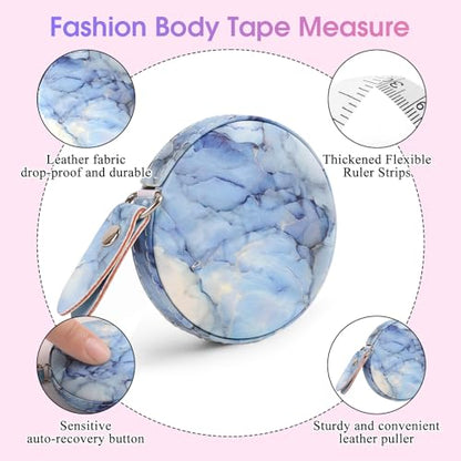 Retractable Mini Leather Tape Measure, Auto Retract Light Blue - color: Light Blue Marble