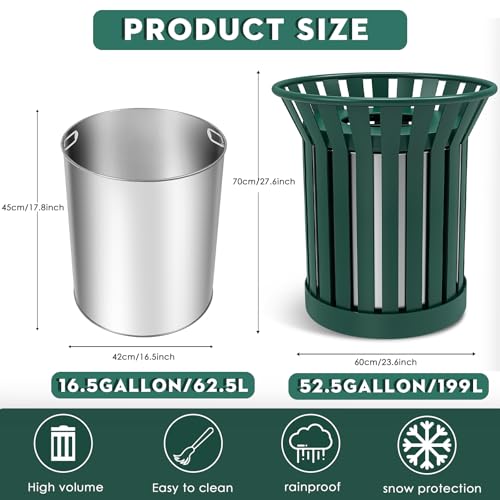 Outdoor Trash Can Commercial, Heavy Duty Large Metal Garbage Can for All Weather Resistant, Garbage Bin Waste Receptacle for Parks, Streets, Patio, Public Spaces - color: Green-Flower