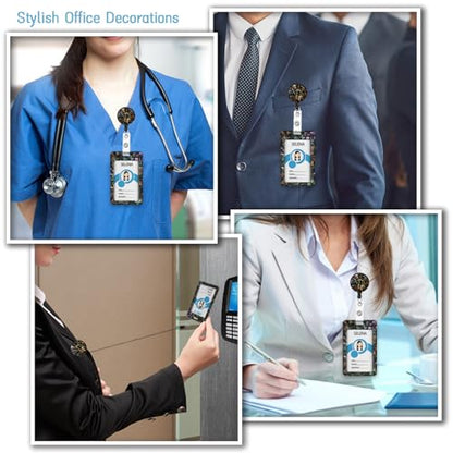ID Badge Holder with Lanyard, Lanyards for ID Badges ID Card Holder, Cute Badge Reel Badge Clip Retractable, Teacher Nurse School Student Office Gifts Goth Mystical Floral - color: Goth Mystical Floral