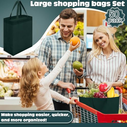 Windyun 50 Pcs Reusable Tote Bag Bulk 8 x 4 x 10 Inch, Dark Green - color: Dark Green