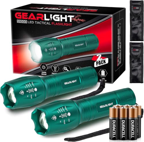 GearLight LED Flashlight High Lumens, Mini Tactical LED Flashlight 2 Pack, 5 Modes Zoomable Beam, Battery Powered for Camping, Hunting, Home & Emergency, Compact Small LED Flashlight (Teal) - color: Teal 2 Pack, (Batteries Not Included)