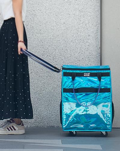 Reusable Grocery Bag with Wheels, Medium Glitter Blue Rolling Tote - color: Glitter Blue, size: Medium