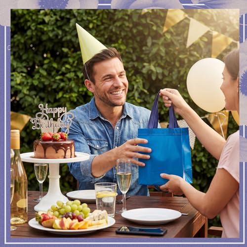 Sweetude 16 Pcs Blue Gift Bags, Reusable Non-woven Tote with Handles - color: Blue