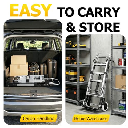 3 in 1 Folding Hand Truck, 600lbs Capacity, Heavy Duty Convertible Dolly with Retractable Handle and 4 Rubber Wheels, Collapsible Cart for Moving Home, Office, Warehouse - Silver - color: Silver-600