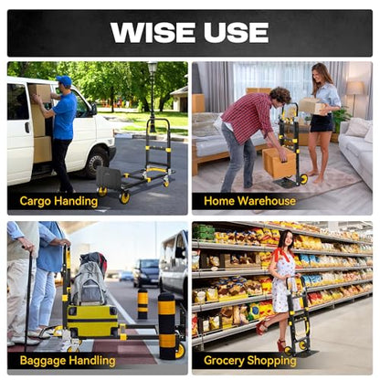 3-in-1 Convertible Dolly Cart, 600LBS Heavy Duty Hand Truck Dolly - size: Middle-Yellow