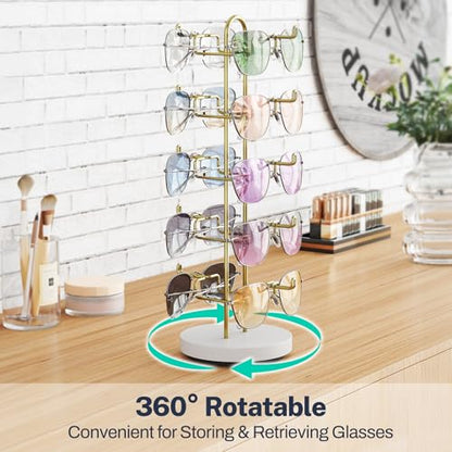 NiHome Rotatable Sunglasses Stand Organizer, Sunglasses Display Rack, Gold - color: Gold