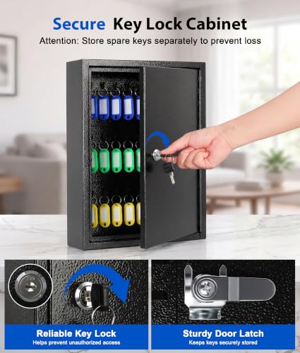 KYODOLED Key Box, 60-Key Lock Box with Key Lock, Wall Mount, Black - color: Black-03