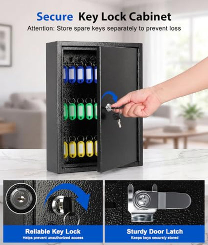 KYODOLED Key Box, 60-Key Lock Box with Key Lock, Wall Mount, Black - color: Black-03