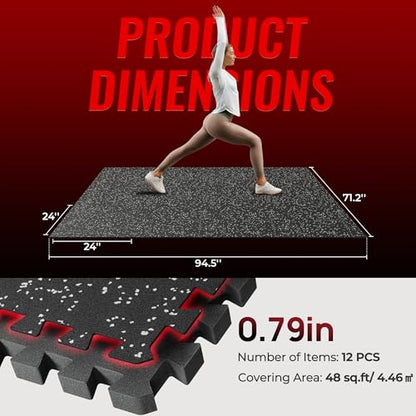 SUPERJARE 0.79'' Extra-Thick 12 Pcs 48 Sq Ft Exercise Equipment Mats - color: Black/Grey, size: 12 Tiles (48 Sq Ft)