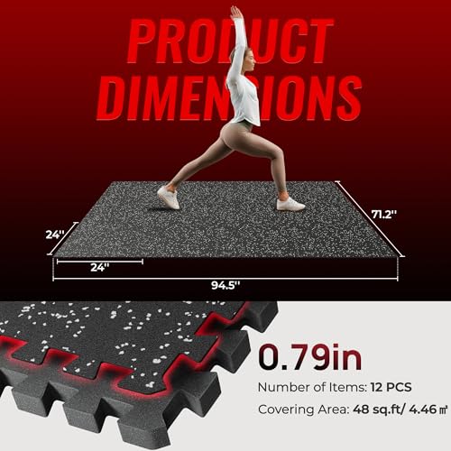 SUPERJARE 0.79'' Extra-Thick 12 Pcs 48 Sq Ft Exercise Equipment Mats - color: Black/Grey, size: 12 Tiles (48 Sq Ft)