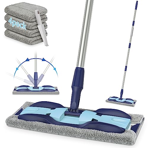 Microfiber Mops for Floor Cleaning: Flat Hardwood Floor Mop 4 Washable Pads - color: Blue