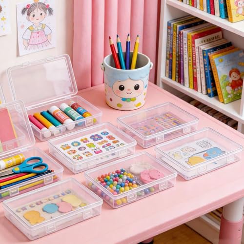 Goodma 8 Pieces Rectangular Empty Mini Clear Plastic Organizer Box - size: 195 x 113 x 30 mm