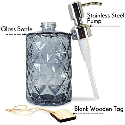 JASAI 12Oz Diamond Grey Glass Soap Dispenser with 304 Rust Proof Soap Pump - color: Gray