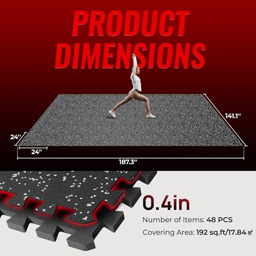 SUPERJARE 0.4'' Thick 48 Pcs 192 Sq Ft Rubber Top Exercise Equipment Mats - size: 48 Tiles (192 Sq Ft)