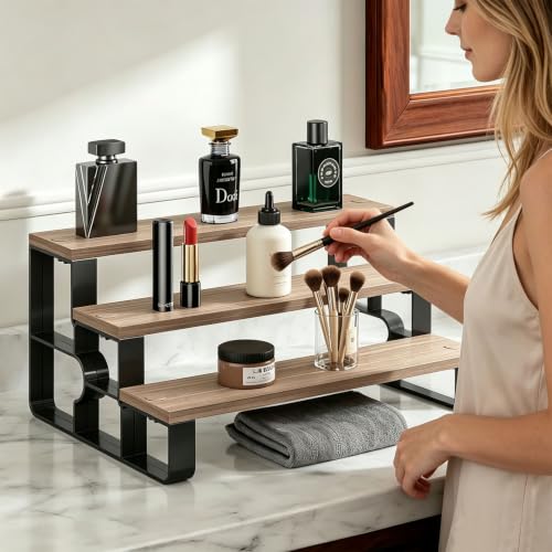 3 Tier Cologne & Perfume Stand, Wooden Dresser Perfume Display Shelf - color: Walnut, size: 3 Tiers-width=11.2"