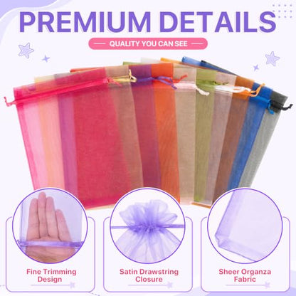 ANZNKU 100PCS Organza Bags 5x7 Purple Small Gift Mesh Drawstring Goodie Bag - color: Light Purple