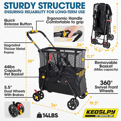 2-in-1 Folding Shopping Cart & Pet Stroller 99 LB Grocery Cart - style: 99LB