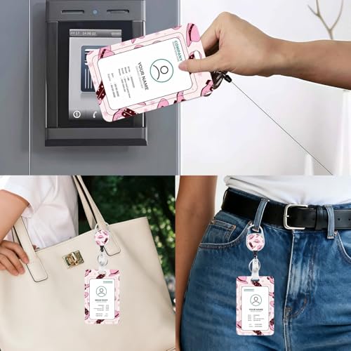 Vertical ID Badge Holder with Detachable Lanyard - Pink Hat - color: Pink Hat