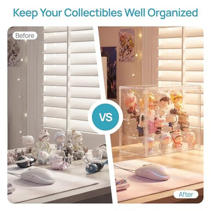 Vtopmart 1 Pack Acrylic Display Case, Stackable Figure Display Case with Magnetic Door & Adjustable Shelves, Clear Collectibles Showcase for Action Figures, Miniatures, Models