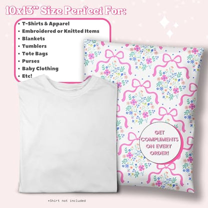 Picksie Mailers - Poly Mailers 10x13 Bulk Floral Polymailers Cute Pink Bows - color: Flower Girl, size: 10x13