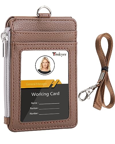 Teskyer ID Badge Holder with Lanyard, Lanyard Wallet, Lychee Coffee - color: Lichee Coffee, size: 3.1" x 4.7"
