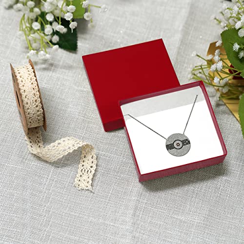 Cardboard Jewelry Boxes 10 Pack - 3.5"x3.5"x1" Bulk Cotton Filled Small Gift Boxes with Lids for Jewelry Packaging (Red) - color: Red