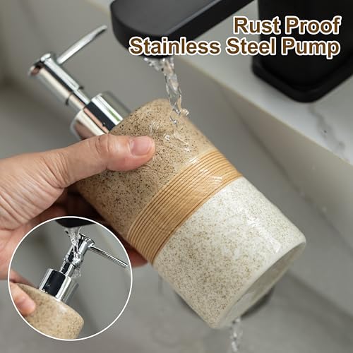 Ceramic Kitchen Dish Soap Dispenser Set with Stainless Steel Pump - color: Beige and White, size: 1xSoap Dispenser