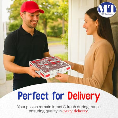 MT Products 10" Length x 10" Width x 1.75" Depth Corrugated White-Red B-Flute Cardboard Pizza Box Keeps Pizza Fresh (5 Pieces) - color: White-Red