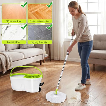 Masthome Spin Mop Bucket Set,Small Mop Bucket System with 3 Microfiber Pads - color: White