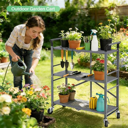 SNTD 3 Tier Rolling Cart, Metal Utility Cart on Wheels, Grey
