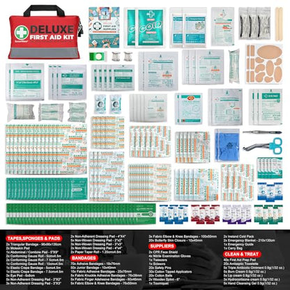 SuccorWare 380 Pieces Deluxe First Aid Kit Compact Trauma Medical Kits with Assorted Bandages, Instant Cold Pack, Emergency Blanket for Home, Travel, Camping, Vehicle, Emergency Kits(Red)