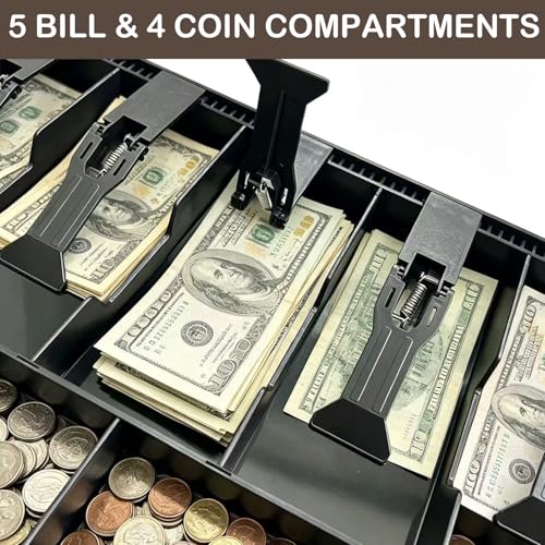 5 Bill & 4 Coin Compartments Cash Register Tray for Supermarkets, Shops