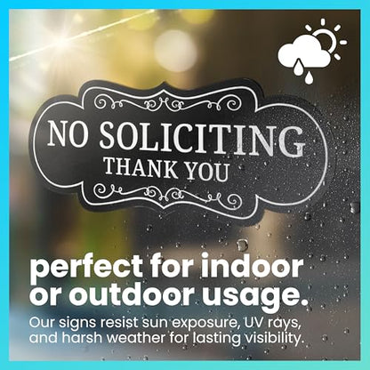 ExcelMark Premium No Soliciting Sign for House - Made in the USA (Medium - 2.8"x 7", Black with White Letters) - color: Black/White Designer, size: Medium