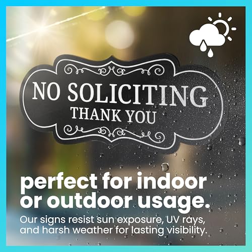 ExcelMark Premium No Soliciting Sign for House - Made in the USA (Large - 3.6"x 9", Black with White Letters) - color: Black/White Designer, size: Large
