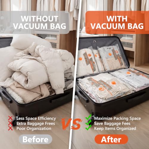 18 Pcs Vacuum Bags for Travel with Rechargeable Air Pump,Space Saver Bags - size: 18 Combo Size (Orange)