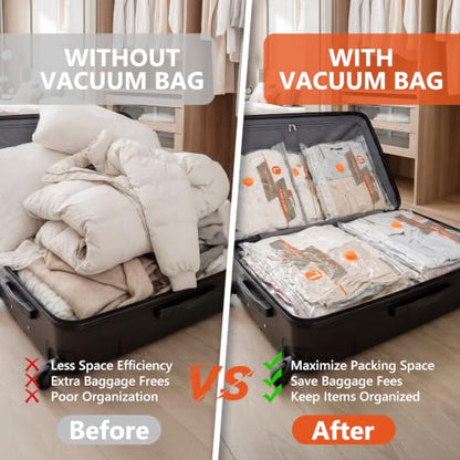 18 Pcs Vacuum Bags for Travel with Rechargeable Air Pump,Space Saver Bags - size: 18 Combo Size (Orange)