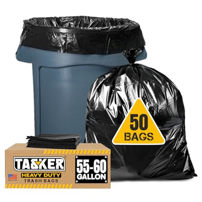 Tasker 55 Gallon Trash Bags Heavy Duty, Extra Large Lawn & Leaf Bags, Black - size: 50 Count (Pack of 1)