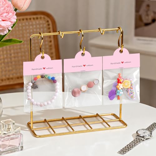 joycraft 100Pcs Pink Packaging for Small Business, Jewelry Package Supplies with Clear Bags, Jewelry Display Bags for Selling, Craft Packaging Set for Bracelets, Key Chains, Earring, Necklace. - color: Pink