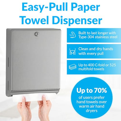 Bobrick B-262 Surface Mounted Paper Towel Dispenser - Stainless Steel Commercial Bathroom Towel Dispenser with Tumbler Lock 400 C-Fold or 525 Multifold Capacity, (Pack of 6) - size: 14" (Pack of 6), style: Tumbler Lock