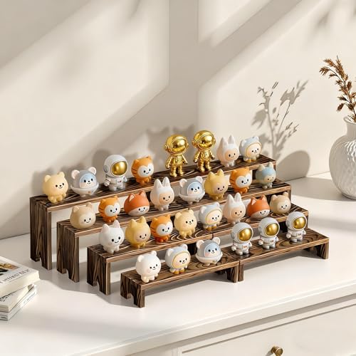2 Set wood tone Wooden Tiered Display Stands 4 Tier Stackable Pine Wood Display Risers, Suitable for Vendor Events, Cupcake Stands, cake stand Wooden Dessert Table Sets, Vendor Booth Displays,Cosmetic & pantry organizers and storage can organizer, Kitchen