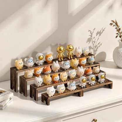 2 Set wood tone Wooden Tiered Display Stands 4 Tier Stackable Pine Wood Display Risers, Suitable for Vendor Events, Cupcake Stands, cake stand Wooden Dessert Table Sets, Vendor Booth Displays,Cosmetic & pantry organizers and storage can organizer, Kitchen