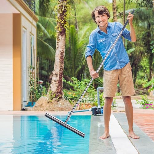 Professional Heavy-Duty Floor Squeegee, 15" Wide Silicone Blade & 19"-59" Adjustable Pole, for Garage Floor, Driveway, Tile & Patio – Effortless Water Removal, Rust-Proof
