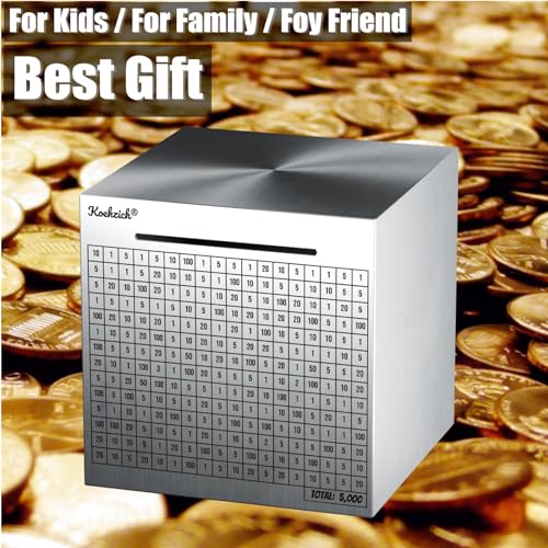 Cash Vault Money Saving Box Stainless Steel Piggy Banks for Adults with Counting 5000 Dollars Target Kids Safe Metal Large Money Break to Open Coin Pan - color: 5-9in-5000 Doalls