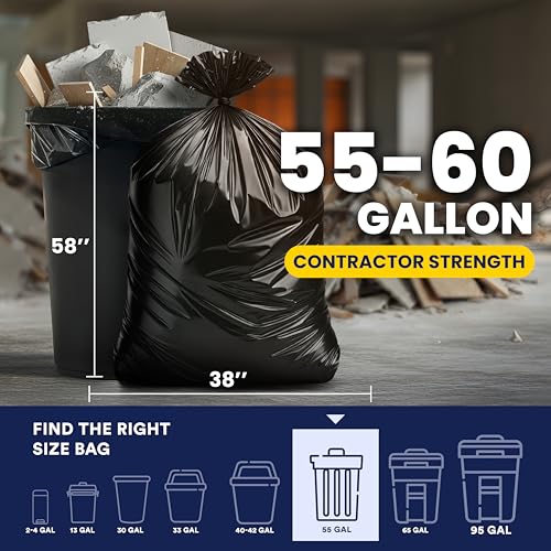 Plasticplace Contractor Trash Bags 55-60 Gallon │ 3.0 Mil │ Black Heavy Duty Garbage Bag │ 38” x 58” (32 Count) - color: Black, size: 1 Count (Pack of 32)