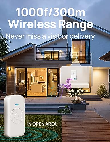 Wireless Doorbell 1000ft Range, Loud Waterproof Door Bell with 60 Melodies - color: White-‎1 Receiver +1 Push Button