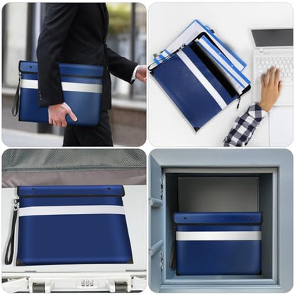 Vailoin 6200°F Fireproof Money Bag, 8 Layers of Heat Insulated Materials - color: Blue, size: 11"x7.7"