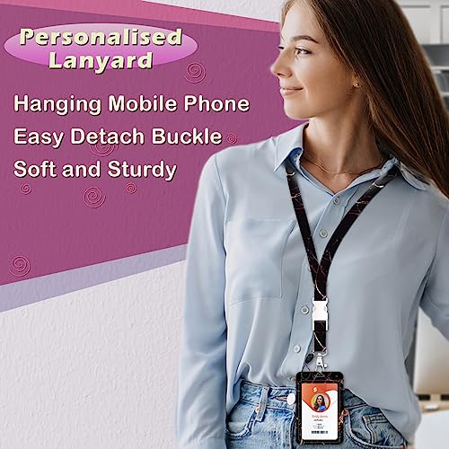 ID Badge Holder with Lanyard,Retractable ID Badge Card Holders Detachable Neck Lanyard Strap with Badge Reel and Vertical ID Holder for Nurse Students Teachers Office Staff(Marble Black) - color: Marble Black